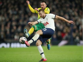 Tottenham Hotspur's Eric Dier in action with Norwich City's Josip Drmic