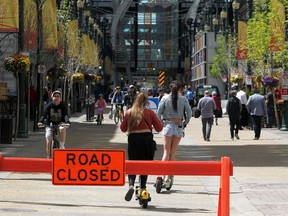 Stephen Avenue during the COVID-19 pandemic in Calgary.
