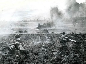 Canadians from the Princess Patricia's Canadian Light Infantry attacking a German convoy in Italy, 1943. Included in They Never Talked About It: Untold Stories WWII, an exhibit at The Military Museums in Calgary.