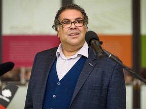 Mayor Naheed Nenshi speaks to the media about Canada Day celebrations in Calgary on Monday, June 29, 2020.