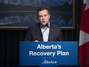 Premier Jason Kenney answers questions from reporters, from Calgary on Monday, June 29, 2020, on the plan for Alberta’s economic recovery.
