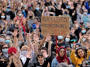 Several thousand Calgarians filled Olympic Plaza for a Black Lives Matter rally on Saturday, June 6, 2020.