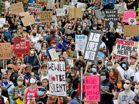 Several thousand Calgarians filled Olympic Plaza in Calgary for a Black Lives Matter rally on Saturday, June 6, 2020.