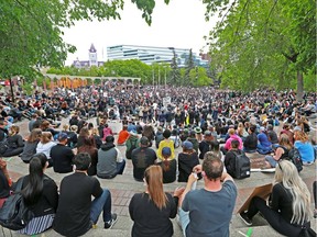 Several thousand Calgarians filled Olympic Plaza in Calgary for a Black Lives Matter rally on Saturday, June 6, 2020.
