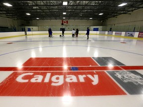 Athletes from the Breakaway Hockey School hit the ice at the Henry Viney Arena in Calgary as arenas are starting to open up on Monday, June 29, 2020.