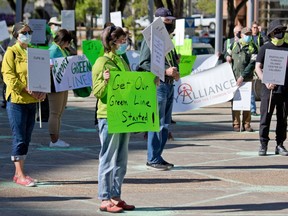 CTrain Green Line supporters rallied outside Calgary City Hall on Monday, June 1, 2020. A key council vote on the project was scheduled on Monday. Gavin Young/Postmedia