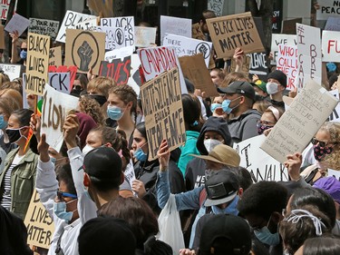 Several thousand Calgarians participated in an anti-racist rally in downtown Calgary on Monday, June 1, 2020.  Gavin Young/Postmedia