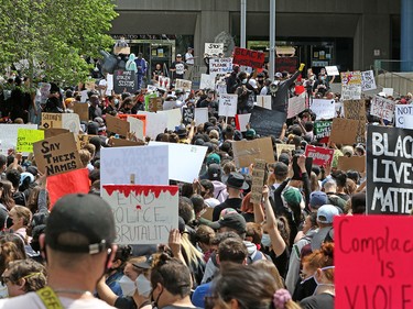 Several thousand Calgarians participated in an anti-racist rally in downtown Calgary on Monday, June 1, 2020.  Gavin Young/Postmedia