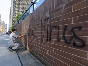 Racist graffiti was scrawled on the Chinese Consulate General wall in Calgary last month.