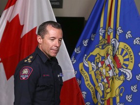 Calgary Police Chief Mark Neufeld arrives before he speaks at police headquarters in northeast Calgary on Wednesday, June 10, 2020.