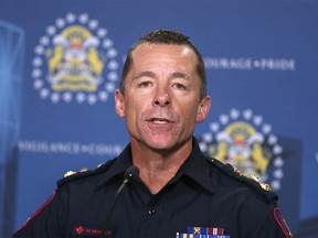 Calgary Police Chief Mark Neufeld speaks at police headquarters in northeast Calgary on Wednesday, June 10, 2020.