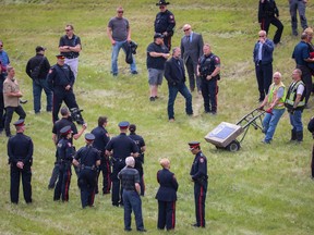 The Cst. Rick Sonnenberg roadside monument on Deerfoot Trail near Southland Drive was removed on Monday June 1, 2020 at the request of his family. The young officer who had only been on the city force for three years, died Oct. 8, 1993 when he was run over by a teenager driving a stolen car.