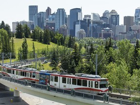 A CTrain rolls out of downtown Calgary. City council voted 14-1 on Tuesday to approve construction of the first stage of the Green Line, which includes a tunnel under downtown.