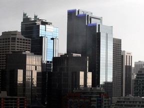 Buildings in downtown Calgary are cast in shadow following a thunderstorm last week.