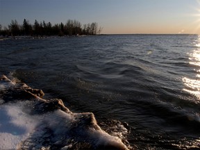 The sun sets in Kinbrook Island Provincial Park at Lake Newell near Brooks.