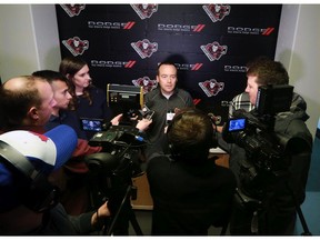 Calgary Hitmen General Manager Jeff Chynoweth talks with media at the Scotiabank Saddledome on Tuesday March 20, 2018. Gavin Young/Postmedia
