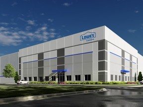 A rendering of Lowe's Canada's new 1.23-million-square-foot warehouse to be built in High Plains Industrial Park.