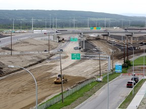 Construction on the ring road at Glenmore trail and Sarcee trail in Calgary on Wednesday, June 24, 2020.