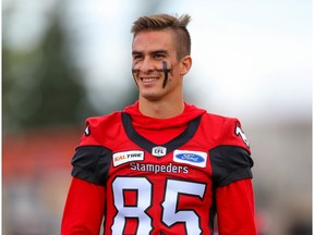 Calgary Stampeders Andrés Salgado during warm-up before facing the Hamilton Tiger-Cats in CFL football in Calgary on Saturday, September 14, 2019. Al Charest/Postmedia