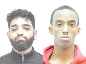 Canada-wide warrants have been issued for the arrests of Mehdi Al Khouzaii (L) and Mahad Sayid Haji Barakobe (R) in connection with the fatal shooting of Benjamin Virtucio at Eau Claire Market on June 5, 2020.