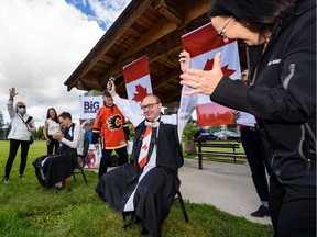 Kristopher Perraton, and Transportation Minister Ric McIver had their moustaches shaven off by their families to raise funds for the Kids Cancer Care Foundation of Alberta on Wednesday, July 1, 2020.