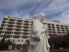 Statue outside the Misericorida Hospital in Edmonton.