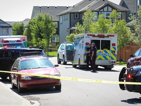 Calgary police investigate after a fatal shooting in the community of Legacy in the city's southeast on Tuesday July 14, 2020.