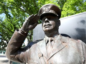 The Calgary police and fire statues at city hall were vandalized in Calgary.