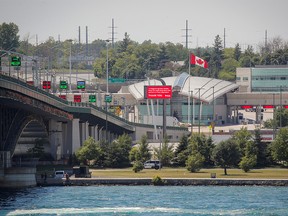 Trucks cross The Peace Bridge, which runs between Canada and the United States, over the Niagara River in Buffalo, New York, U.S. July 15, 2020.