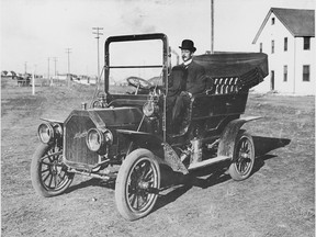 J.J. Young and his McLaughlin, the second car in Calgary, circa 1905.