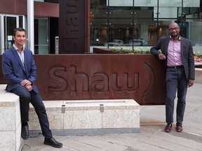 Damian Poltz, left, vice-president of technology strategy and networks at Shaw, and Chima Nkemdirim, vice-president of government relations.