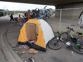 A homeless camp across the street from the Calgary Drop-In Centre was photographed on Wednesday, July 15, 2020.