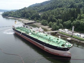 The Cenovus tanker loading in Burnaby B.C. before its 11,900-kilometre journey to Canada’s East Coast via the Panama Canal.