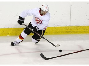 Calgary Flames forward Johnny Gaudreau takes part in the first team practice since the COVID-19 shutdown at the Scotiabank Saddledome in Calgary on Monday, July 13, 2020.  Gavin Young/Postmedia