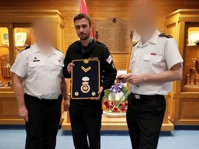 Boris Mihajlovic, centre, has been readmitted into the Canadian Naval Forces despite known involvement with white supremacist groups and neo-Nazi forums. Faces are blurred for privacy.