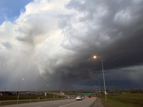A menacing thunderstorm forms over northeast Calgary on Sunday evening. Photo was taken on the shoulder of Stoney Trail near Beddington Trail.