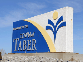 The sign outside of the town of Taber