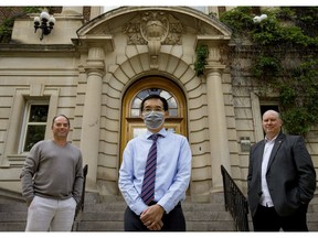 From the left, Dr. Laurier Fagnan, Dr. Nelson Lee, and Dr. David Nobes are involved in a study to determine whether singing is a high-risk behaviour during COVID-19.