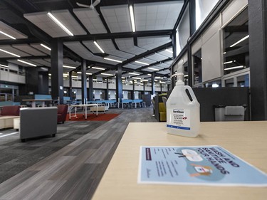 Hand sanitizers have been provided in the common areas in Henry Wise Wood High School on Friday, August 28, 2020. Azin Ghaffari/Postmedia