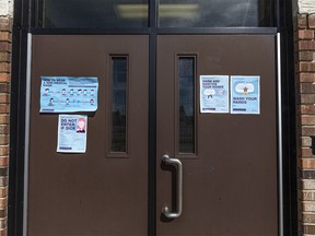 Pictured are COVID-19 safety signs at Buchanan School on Monday, August 31, 2020.