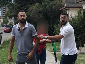 Calgary police are looking for these two suspects in relation to a potentially hate-motivated assault on a same-sex couple walking in Kensington on Monday, Aug. 3, 2020.