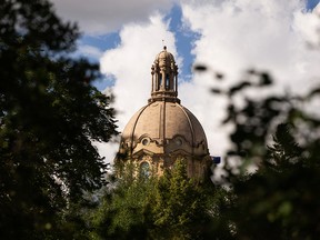 The Alberta Legislature dome is seen on a day where Minister of Finance and President of the Treasury Board Travis Toews delivered a first quarter fiscal update in Edmonton, on Thursday, Aug. 27, 2020.
