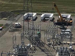 The new WindCharger battery storage project being development by TransAlta Corporation is seen near Pincher Creek. The project has been under development this year and will begin operating later this month.