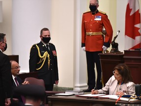 Salma Lakhani makin it official as she is installed as the 19th Lieutenant Governor of Alberta during the installation ceremony at the Alberta Legislature Building in Edmonton, August 26, 2020.