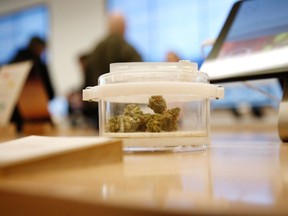 Cannabis flowers sit on display inside a store in Ottawa, Ontario, Canada on Thursday, Jan. 30, 2020.