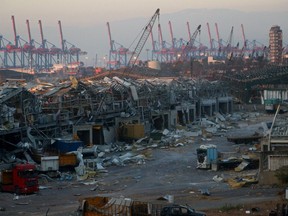 A view shows the damage at the site of Tuesday's blast in Beirut's port area, Lebanon August 7, 2020.