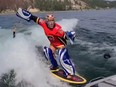 Lisa "Longball" Vlooswyk is seen here wakeboarding in goalie gear in a video posted on the first day of the Flames' series against the Dallas Stars.