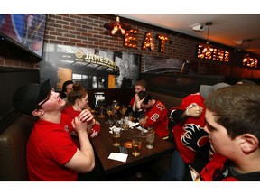 Flames Fans react to the action during Game 4 in a packed house at Jameson's Irish Pub on 17th Ave. in this photo from Wednesday, April 17, 2019. File photo from Brendan Miller/Postmedia.