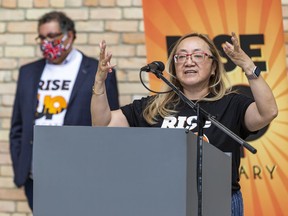 Calgary Arts Development President and CEO Patti Pon speaks during the Calgary Rise Up launch announcement on Thursday, August 13, 2020. Azin Ghaffari/Postmedia