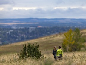 People spend the quiet overcast Sunday afternoon of the September long weekend in Nose Hill Park on September 6, 2020. According to the forecast, Calgarians could wake up to a few centimetres of snow on Labour Day morning.